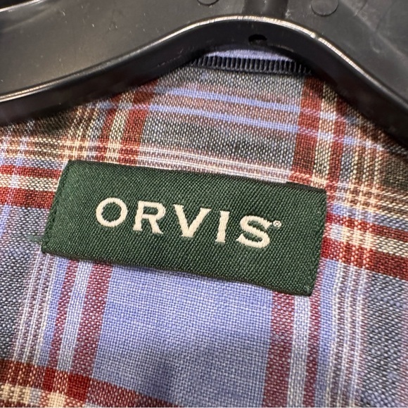 Orvis Men's 100% LINEN Button Down Shirt Short Sleeve Blue / Gray Plaid Sz L NEW - Picture 2 of 13